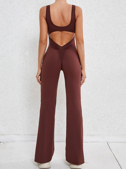 BUYCO Female Backless Ruched Back Flare Jumpsuit