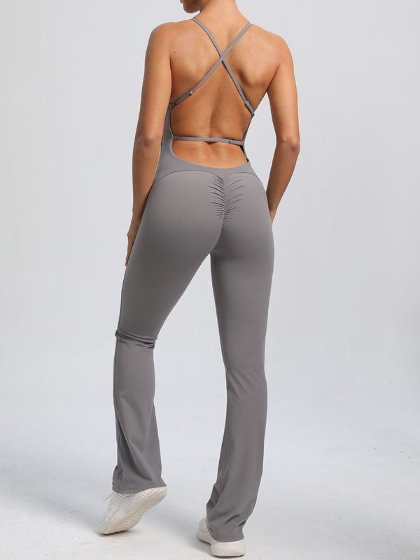 BUYCO Female Cross Back Ruched Back Flare Jumpsuit
