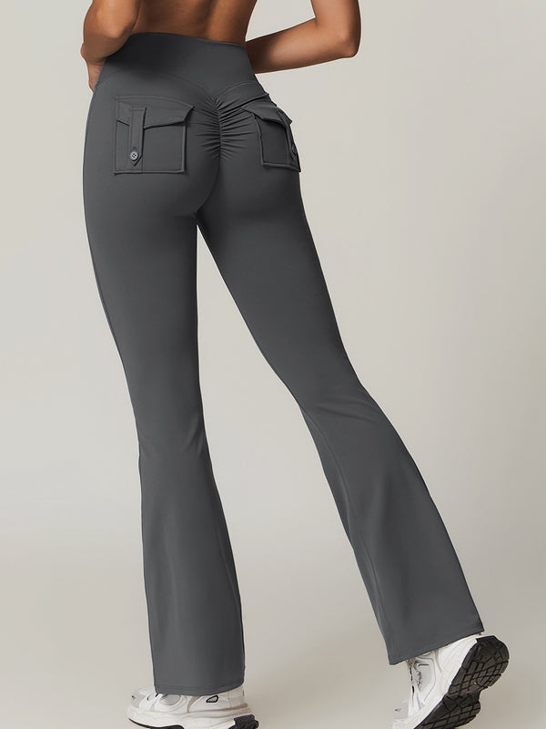 BUYCO Female Pocket Ruched Back Flare Cargo Leggings