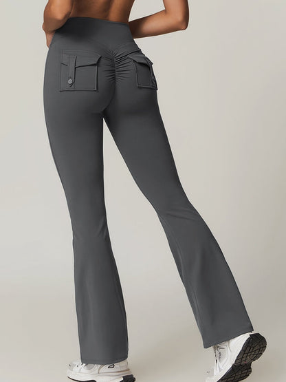 BUYCO Female Pocket Ruched Back Flare Cargo Leggings