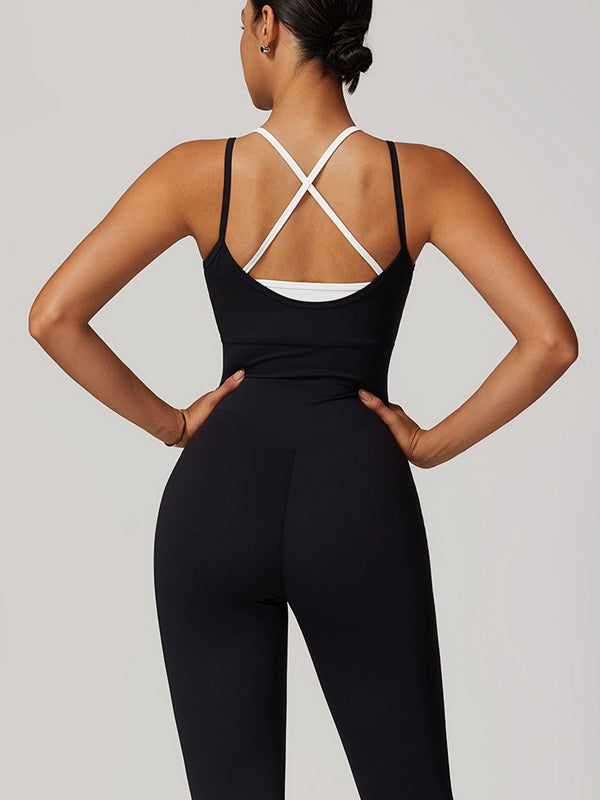 BUYCO Female Contrast Color U Collar Cross Back Jumpsuits
