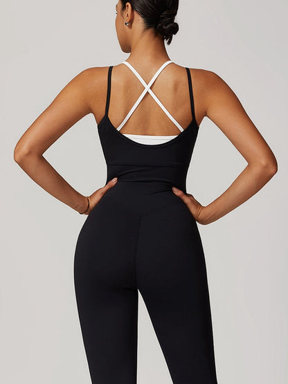 BUYCO Female Contrast Color U Collar Cross Back Jumpsuits