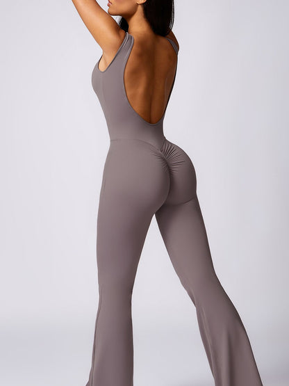 BUYCO Female Backless Elastic Tight Ruched Back Flare Jumpsuit