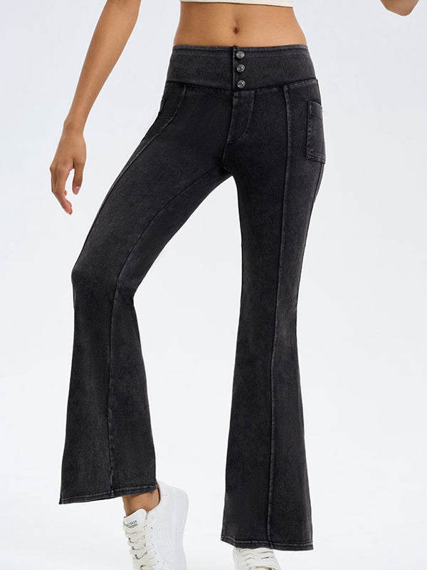 BUYCO Female Denim Pocket Button Flare Leggings