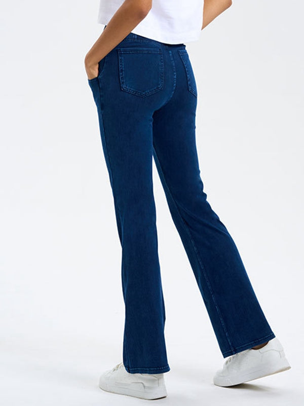 BUYCO Female Denim Pocket V-shape Waist  Flare Leggings