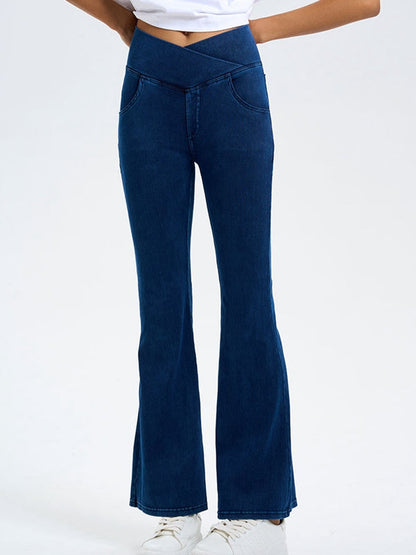 BUYCO Female Denim Pocket V-shape Waist  Flare Leggings