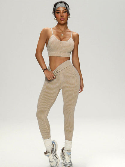 BUYCO Female V-shaped Waist Ribbed Push Up Design Ruched Back Hip-lift Tracksuit