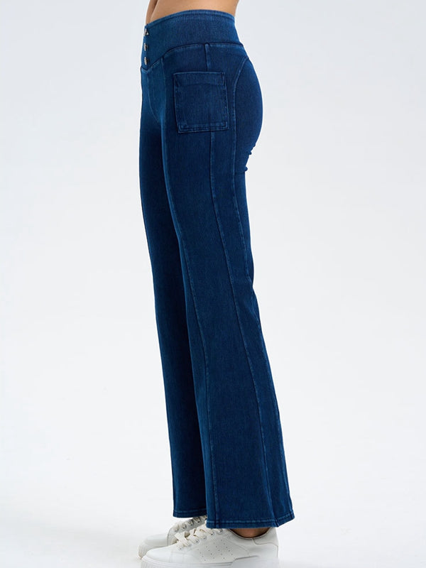 BUYCO Female Denim Pocket Button Flare Leggings