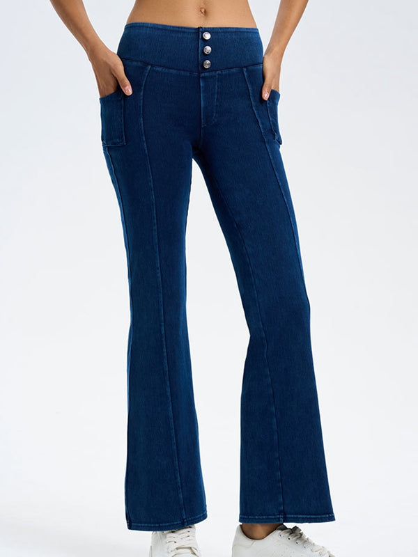 BUYCO Female Denim Pocket Button Flare Leggings