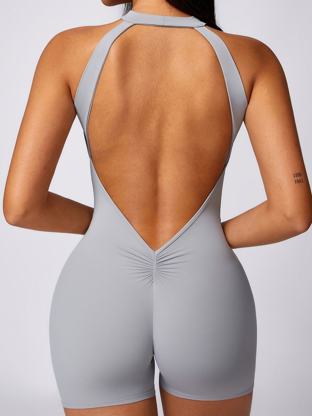 BUYCO Female Backless Hollow Out V-shaped Waist Ruched Back Romper