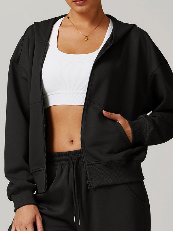 BUYCO Female Pocket Zipper Casual Hoodie
