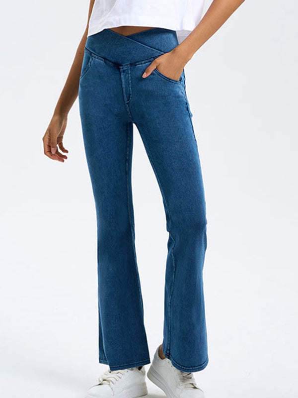 BUYCO Female Denim Pocket V-shape Waist  Flare Leggings
