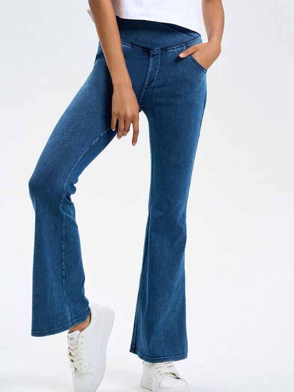 BUYCO Female Denim Pocket V-shape Waist  Flare Leggings