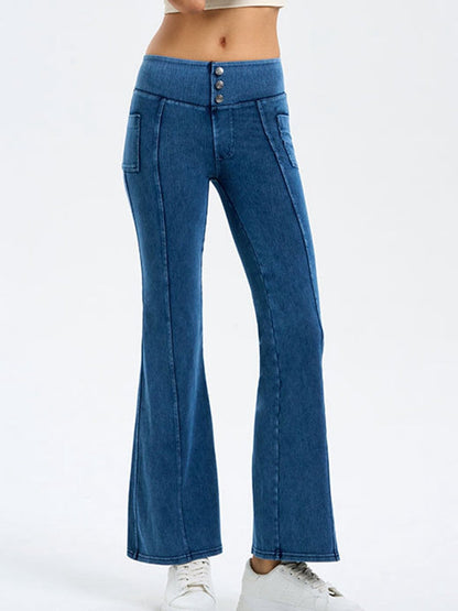 BUYCO Female Denim Pocket Button Flare Leggings