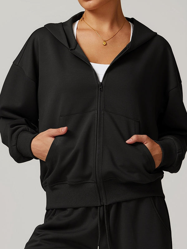 BUYCO Female Pocket Zipper Casual Hoodie
