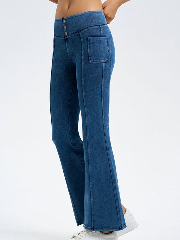 BUYCO Female Denim Pocket Button Flare Leggings