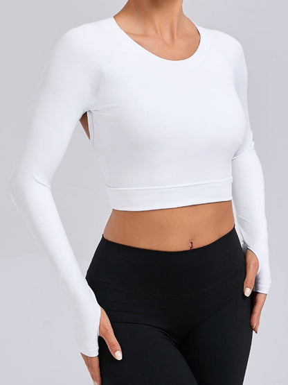 BUYCO Female Fitted Cutout U Collar Thumbhole Long Sleeves