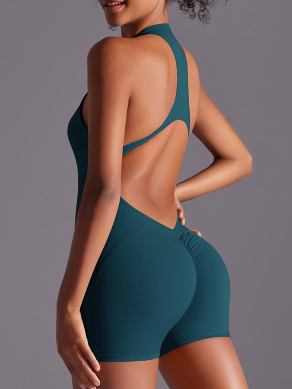 BUYCO Female Zipper Backless Ruched Back Romper