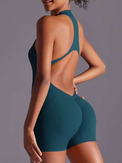 BUYCO Female Zipper Backless Ruched Back Romper