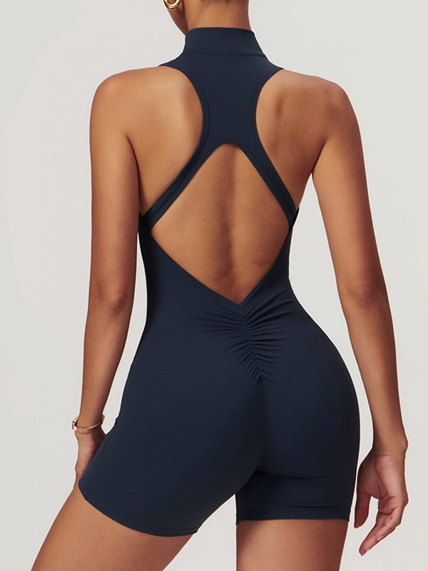 BUYCO Female Zipper Backless Ruched Back Romper