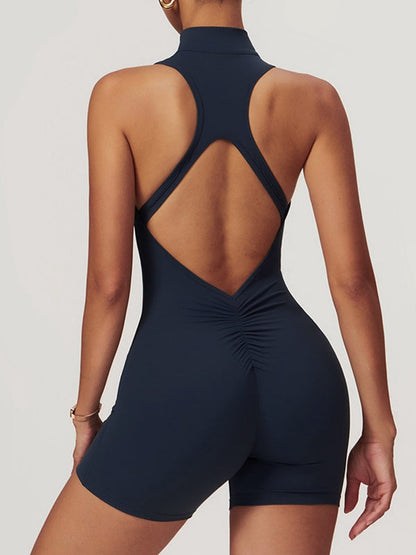 BUYCO Female Zipper Backless Ruched Back Romper
