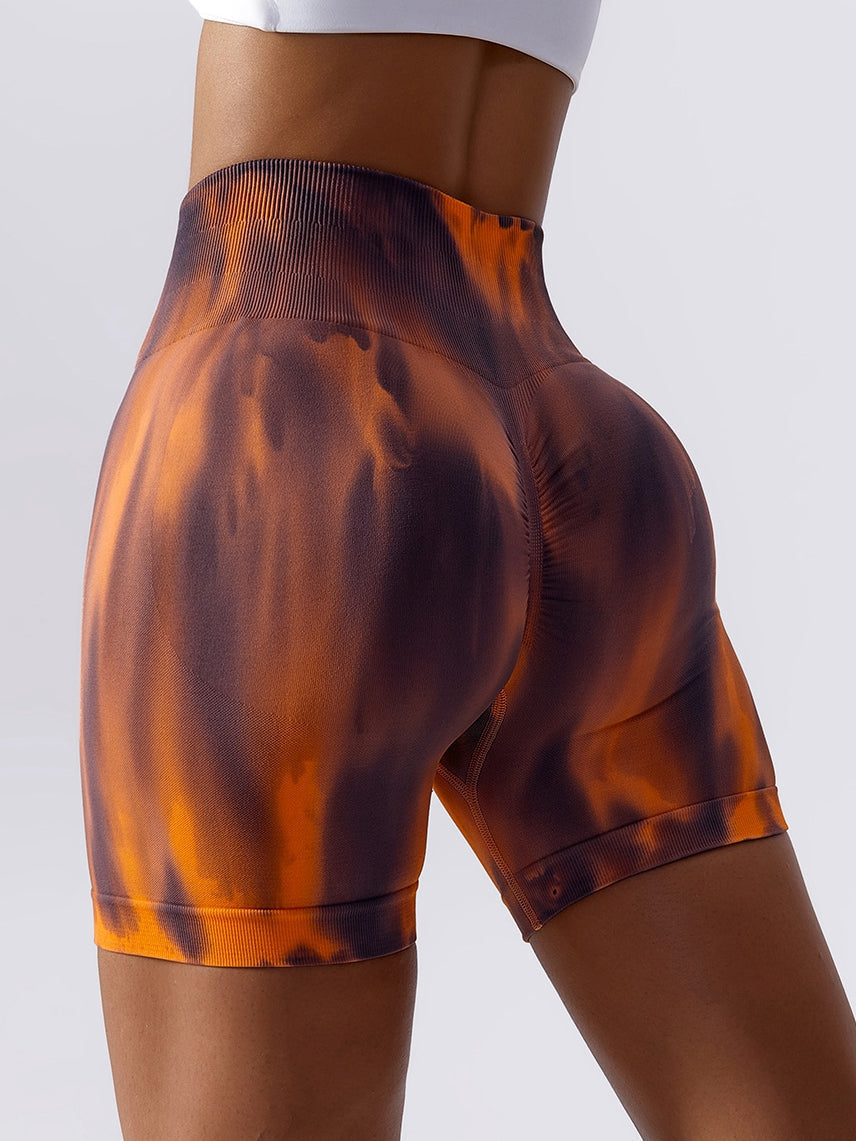 BUYCO Female Unique Colorful Modern Tie-dye Ruched Back Spandex Gym Fit Shorts