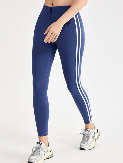 BUYCO Female Contrast Color Stripes Zipper High-rise Leggings