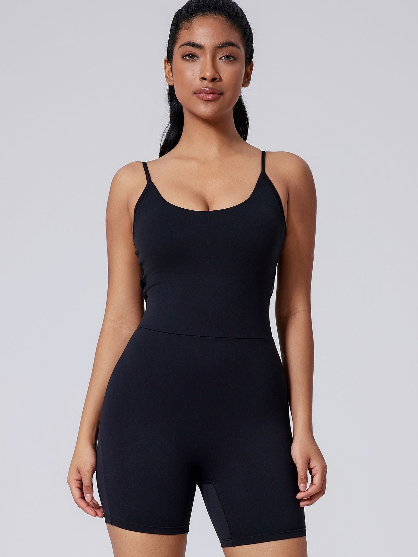 BUYCO Female Backless Solid Color Elastic Tight Romper
