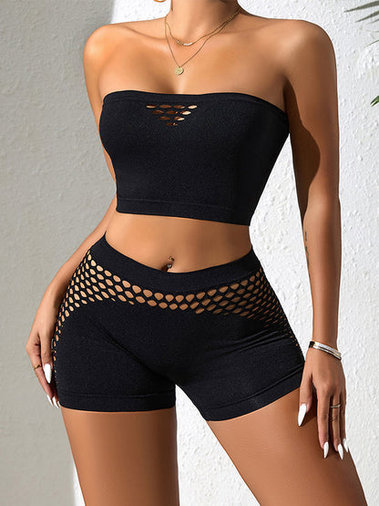 BUYCO Female Fishnet Hollow Out Short Tracksuit