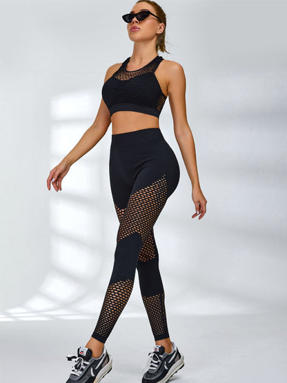 BUYCO Female Shockproof Net Splicing Ruched Back Tracksuits