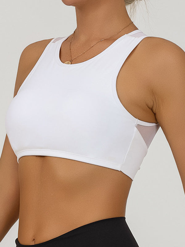 BUYCO Female Solid Color Hollow Out Mesh Splicing Twist Sports Bras