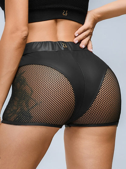 BUYCO Female Fitted Faux Leather Fishnet Micro Modern Shorts