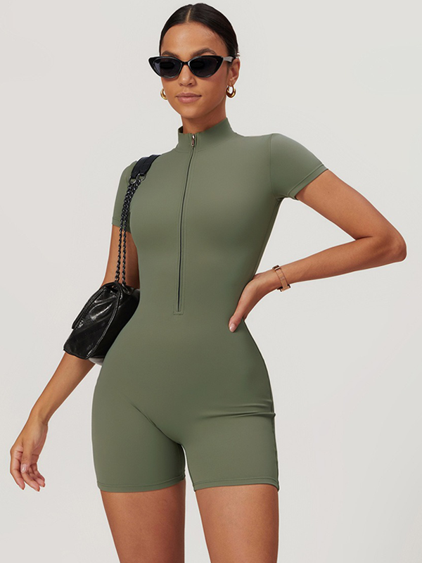 BUYCO Female Stand Collor Zipper Hip-lift Romper