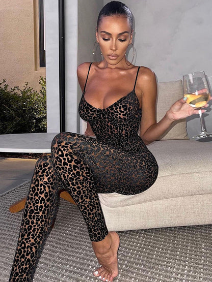 BUYCO Female sexy deep V Leopard Print Jumpsuit