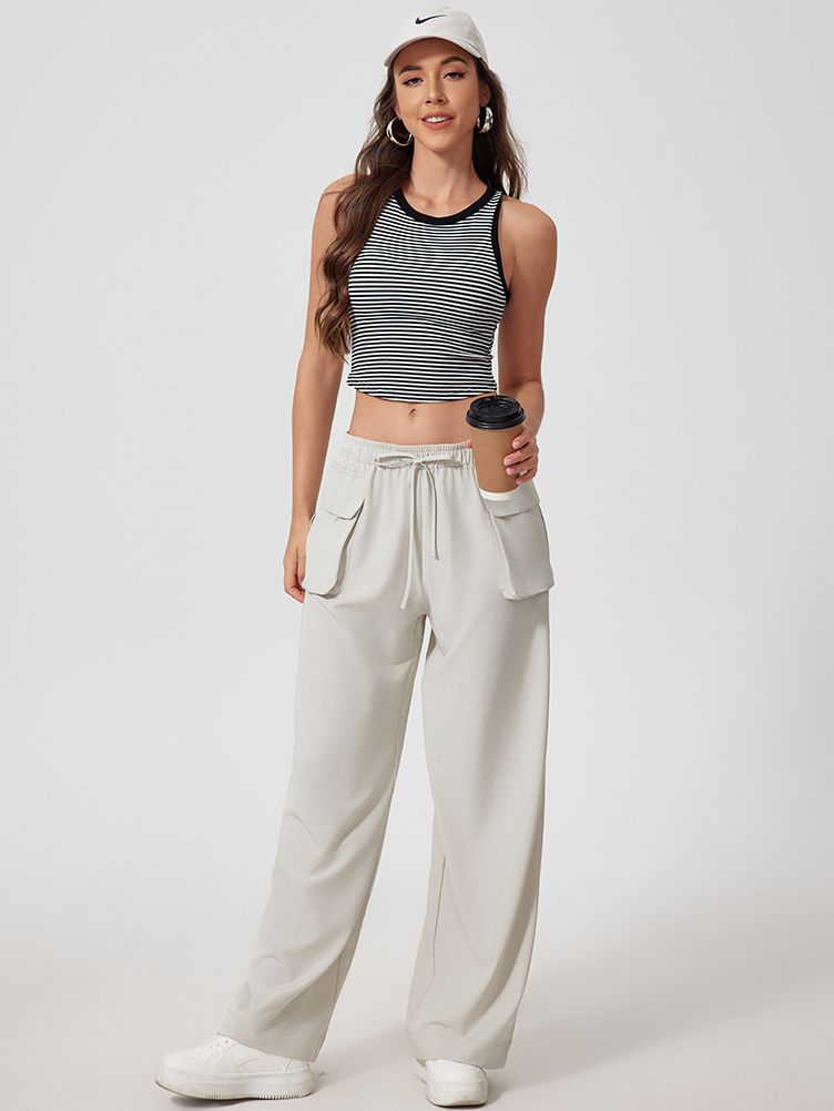 BUYCO Female U Collar Contrast Color Stripe Quick Dry Tank