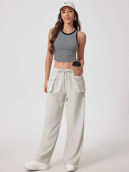 BUYCO Female U Collar Contrast Color Stripe Quick Dry Tank