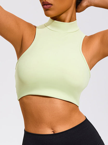 BUYCO Female Fitted Solid Color Hollow Out Stand Up Collar Tank
