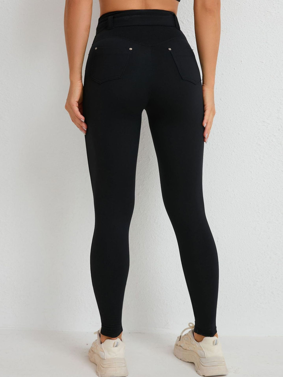 BUYCO Female High-waisted Adjustable Strap Solid Color Elastic Tight Basic Yoga Leggings