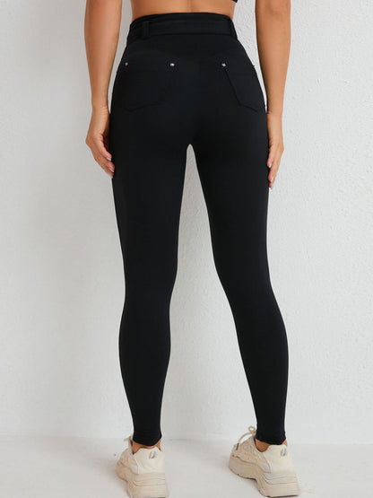 BUYCO Female High-waisted Adjustable Strap Solid Color Elastic Tight Basic Yoga Leggings