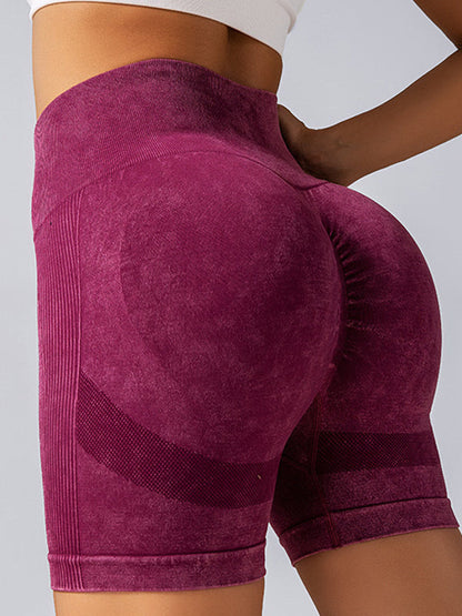 BUYCO Female Faux Denim Ruched Back Hip-lift Spandex Gym Fit Shorts