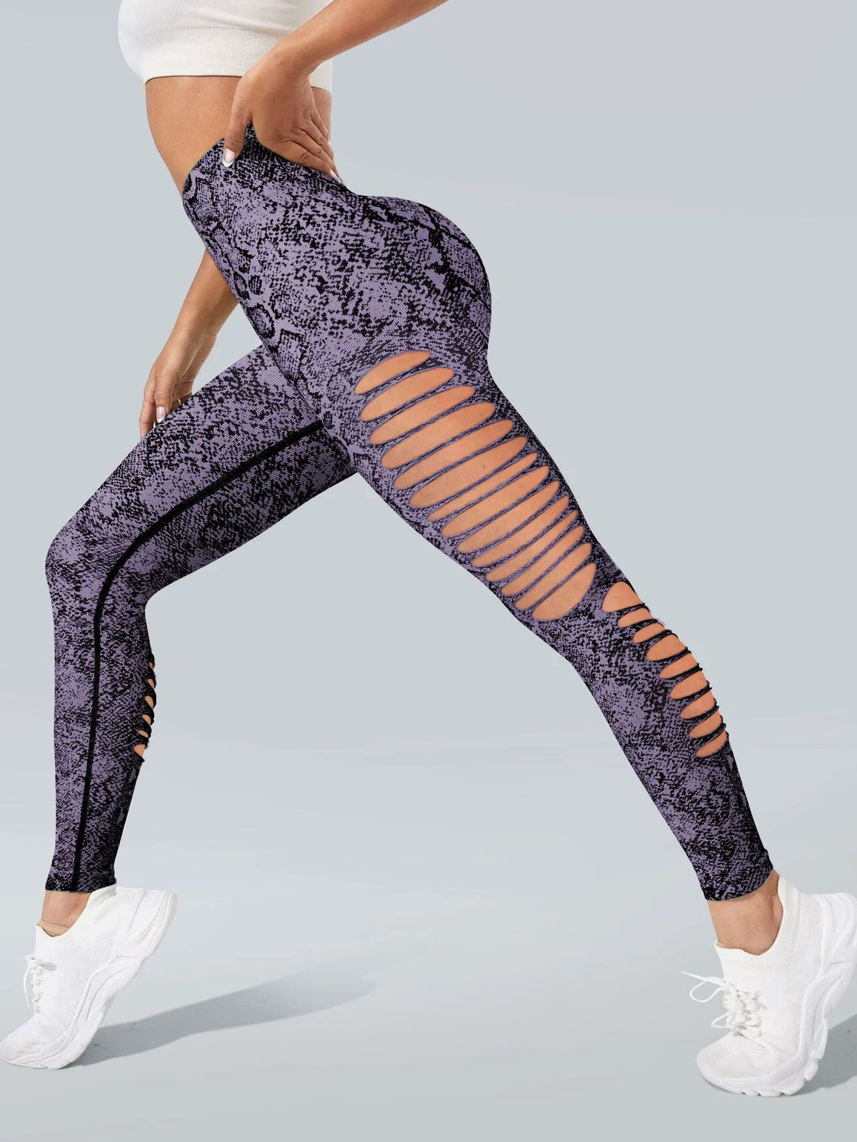BUYCO Female Snake Print Hollow Out High-waisted Seamless Leggings