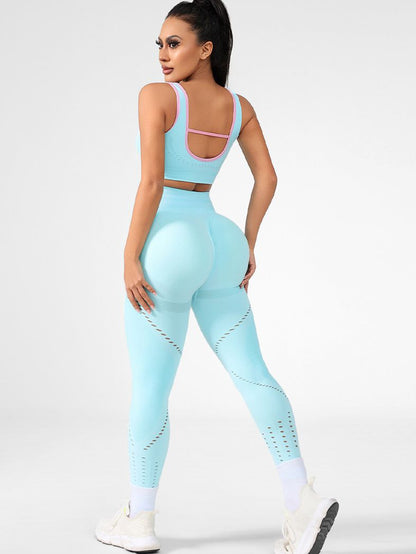 BUYCO Female Contrast Color Fishnet Elastic Tight Tracksuit
