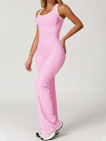 BUYCO Female Backless Stripes Flare Jumpsuit
