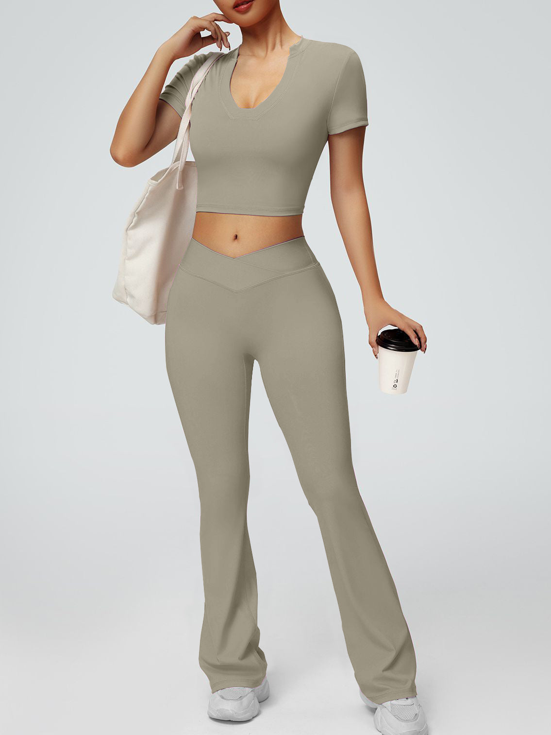 BUYCO Female Solid Color V-shaped Waist Flare Elastic Tight Tracksuit