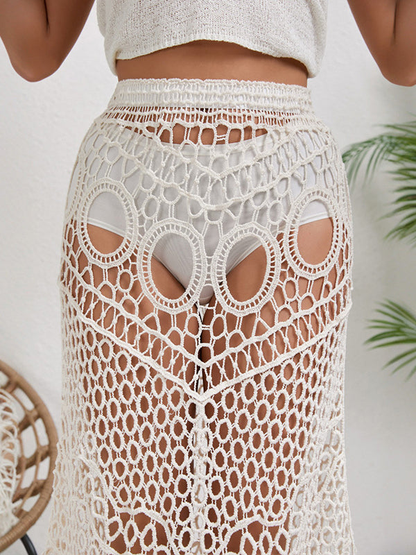 BUYCO Female Fitted Hollow Out Fishnet Without Bikini Set Swimwear Cover Dress