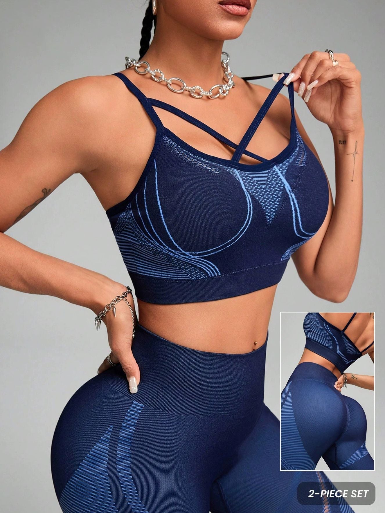 BUYCO Female Fitted Stripe Fishnet Push Up Design Elastic Tight Tracksuit