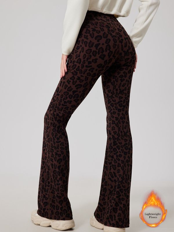 BUYCO Female Fleece Leopard Print Flare Leggings