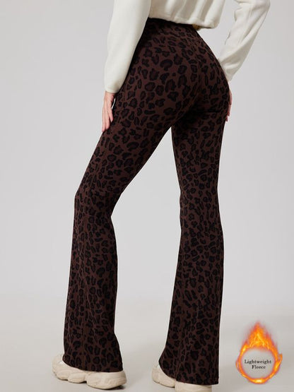 BUYCO Female Fleece Leopard Print Flare Leggings