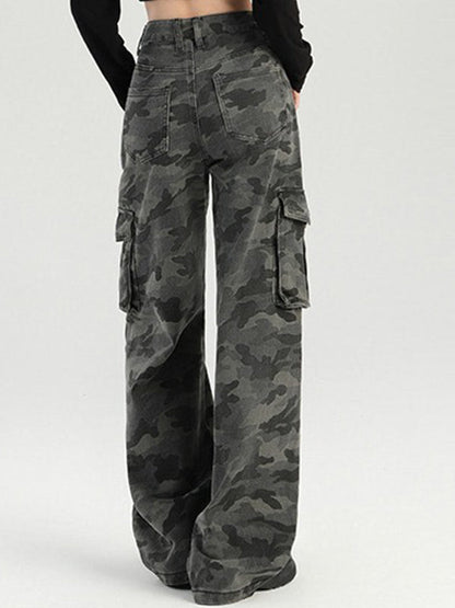 BUYCO Female Pocket Casual Cargo Camouflage Print Pants
