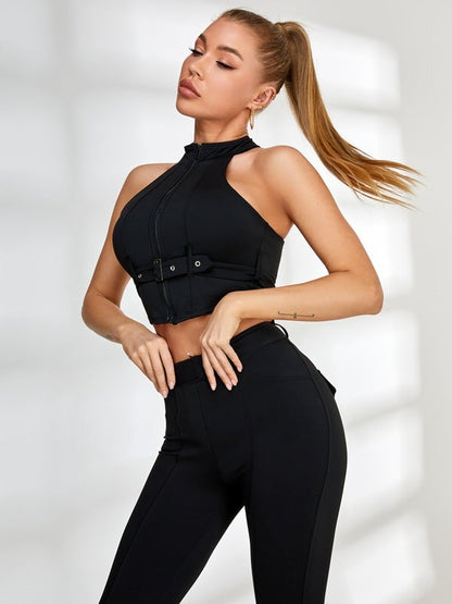 BUYCO Female Zipper Button Fake Pocket Sassy Tracksuit